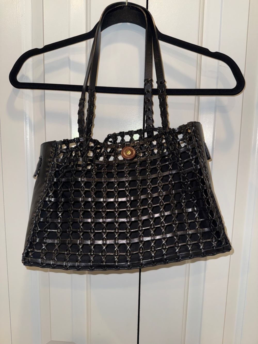 The Saks Woven Black Leather Tote Bag